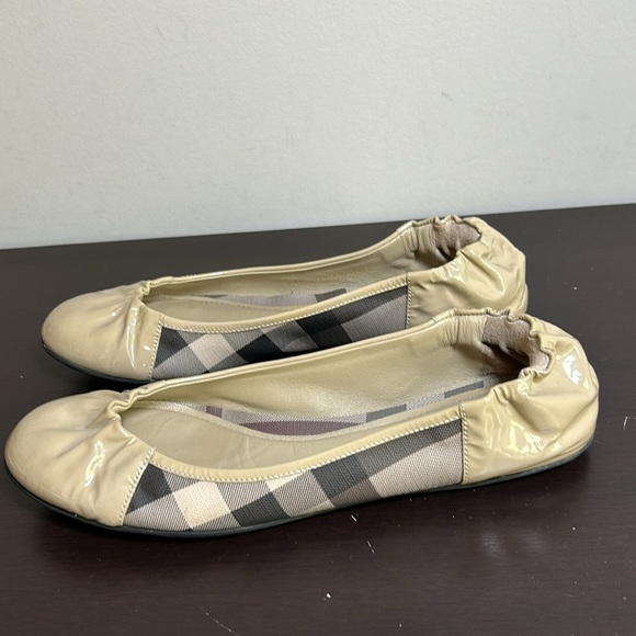 BURBERRY Nova Check Pattern Leather Ballet Flats Beige Rounded Toe Sz 39 US 9 - Picture 7 of 14
